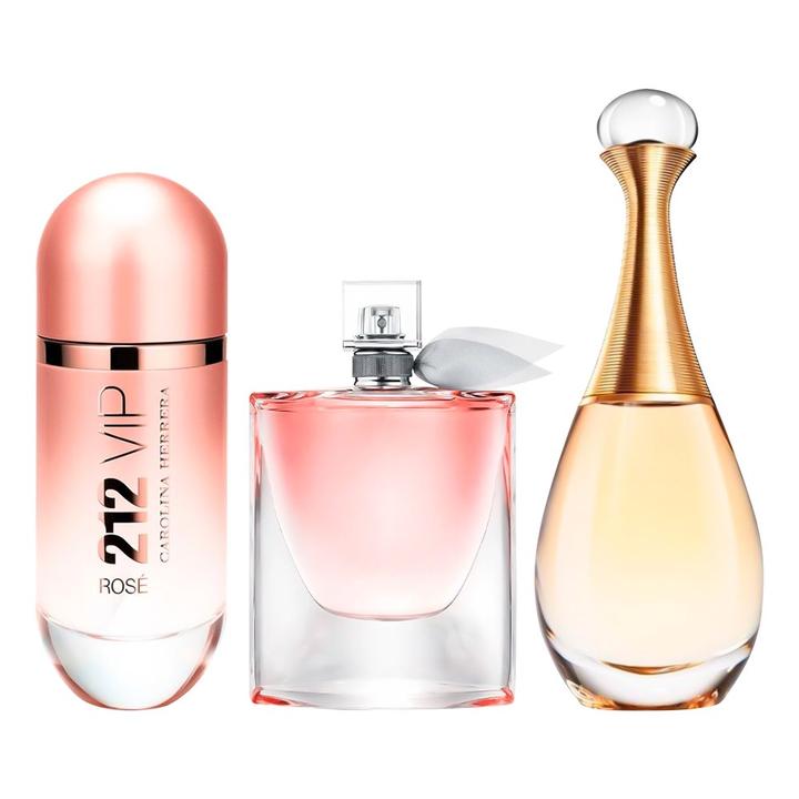 Perfumes Femininos - Kit Eau de Toilette - 212 Vip Rose + La Vie Est Belle + Jadore 100 ML
